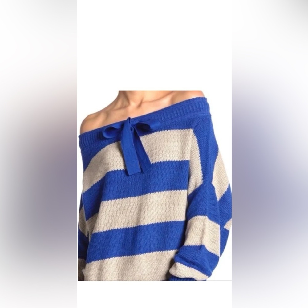 Free People Cobalt Combo Off-Shoulder Woman’s Sweater New With Tags - Picture 7 of 7